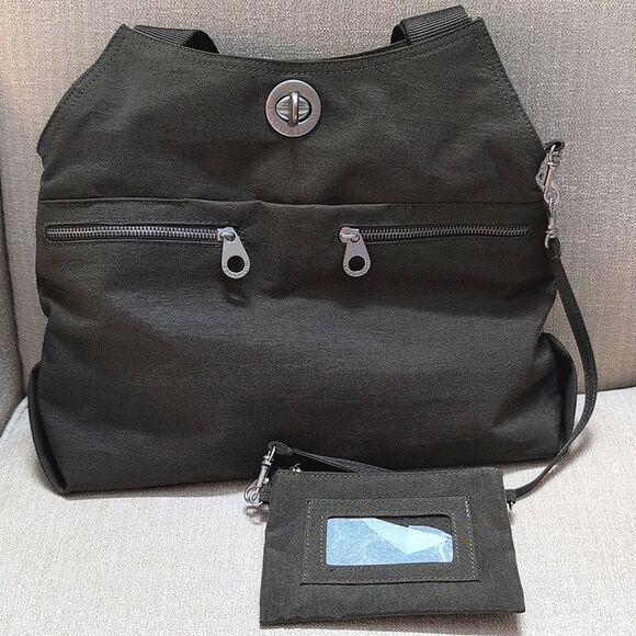 Baggallini Green Paris Satchel Shoulder Bag with Detachable ID Wallet Wristlet - Picture 1 of 11